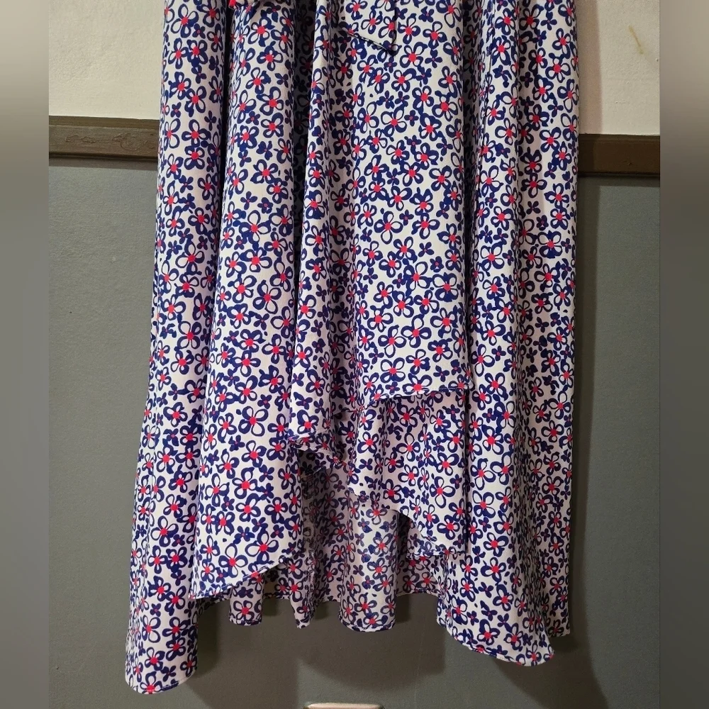 DKNY Floral Print Faux Wrap Iris Dress Multi Color Blue And Red Size 6 - Picture 5 of 11